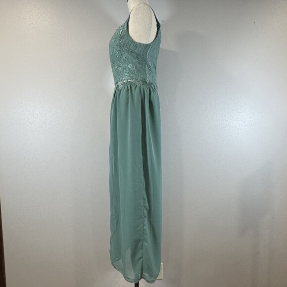 Womens Size 8 Sage Green Floral Lace Chiffon 3 Pc Pant Suit with Jacket Wide Leg - Picture 14 of 16